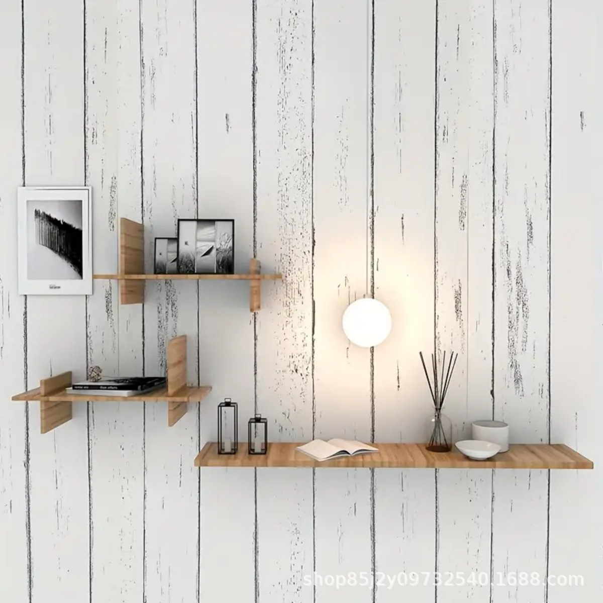 Pvc Panel Background - Ретро-белые обои с древесным узором, самоклеящиеся,