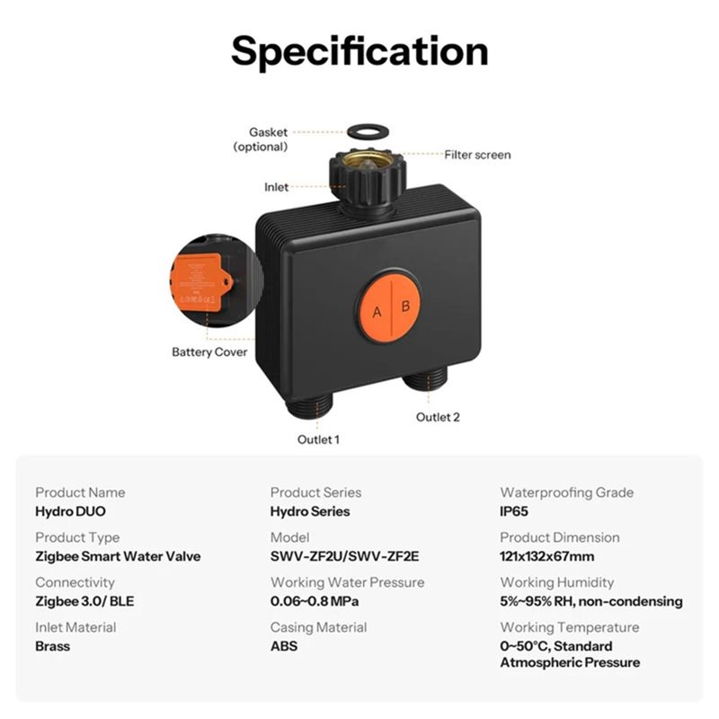 Умный водяной клапан AB66-IP65 – обзор и цена Timer Dual Outlet